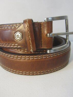 HAUPT George Jensen Men 40 Brown Heavy Leather Belt 38" - 41" Stitching Detail